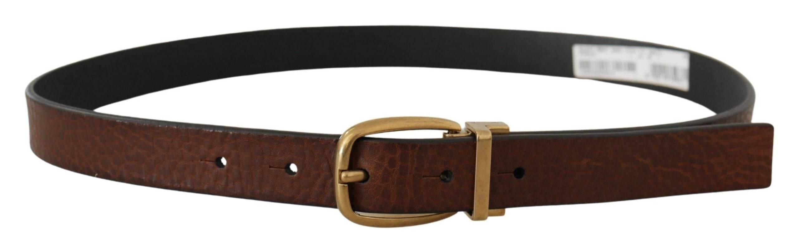 Dolce & Gabbana Brown Leather Classic Vintage Metal Buckle Belt - Hilstor