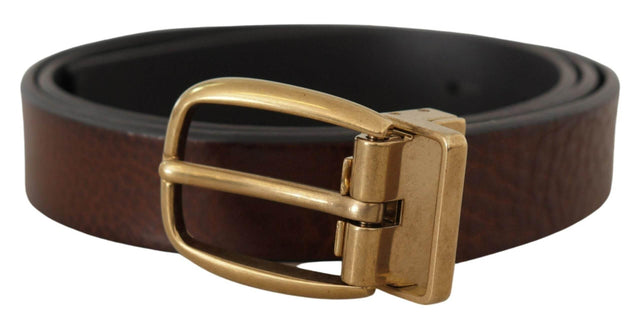 Dolce & Gabbana Brown Leather Classic Vintage Metal Buckle Belt - Hilstor