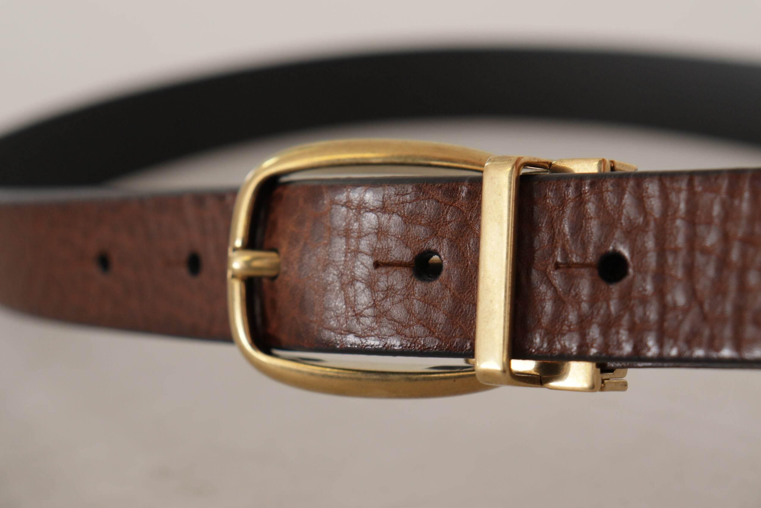 Dolce & Gabbana Brown Leather Classic Vintage Metal Buckle Belt - Hilstor