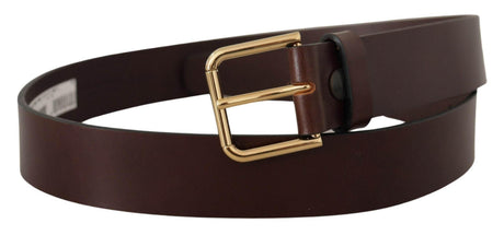 Dolce & Gabbana Brown Plain Calf Leather Gold Tone Buckle Belt - Hilstor