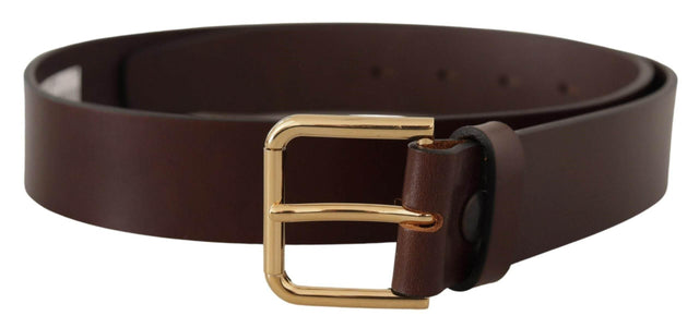 Dolce & Gabbana Brown Plain Calf Leather Gold Tone Buckle Belt - Hilstor