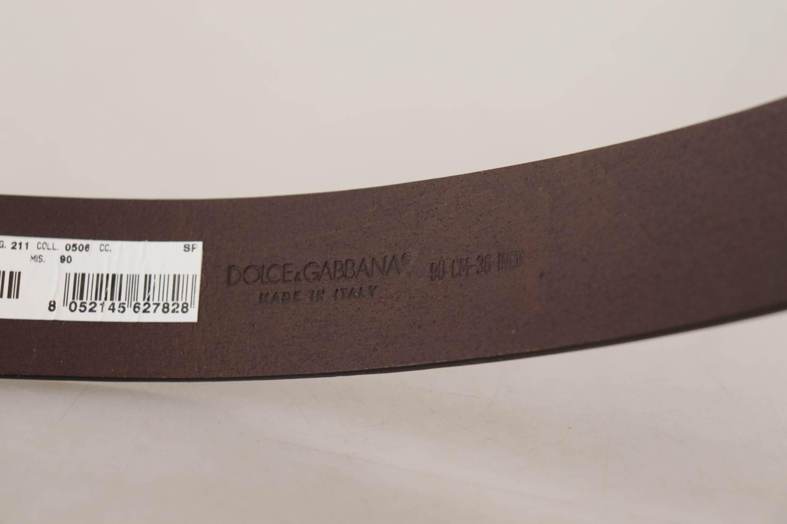 Dolce & Gabbana Brown Plain Calf Leather Gold Tone Buckle Belt - Hilstor