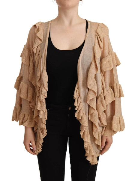 Aniye By Beige Ruffle Long Sleeves Open Front Cardigan Sweater - Hilstor