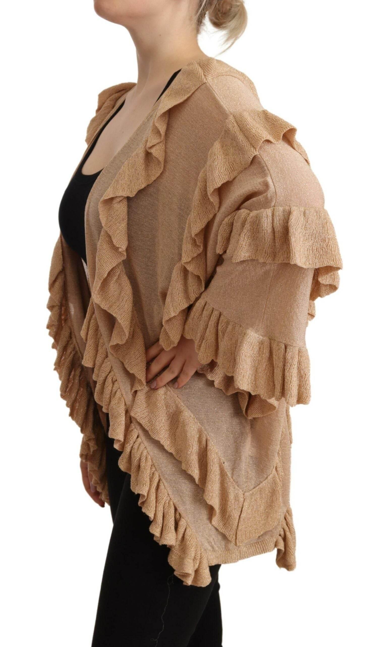Aniye By Beige Ruffle Long Sleeves Open Front Cardigan Sweater - Hilstor