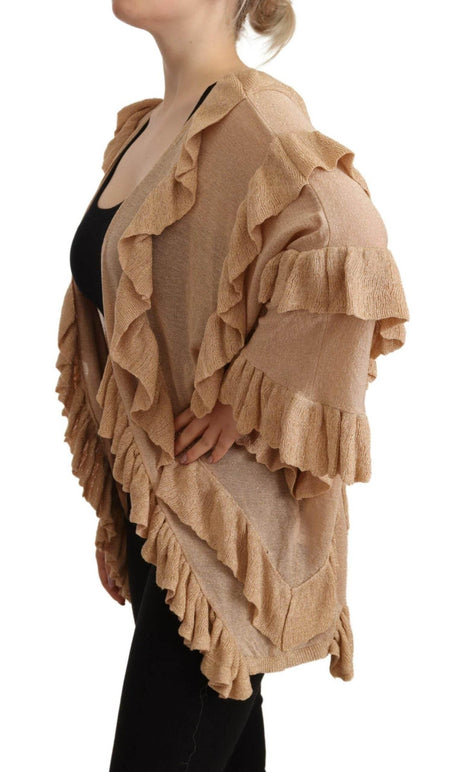 Aniye By Beige Ruffle Long Sleeves Open Front Cardigan Sweater - Hilstor