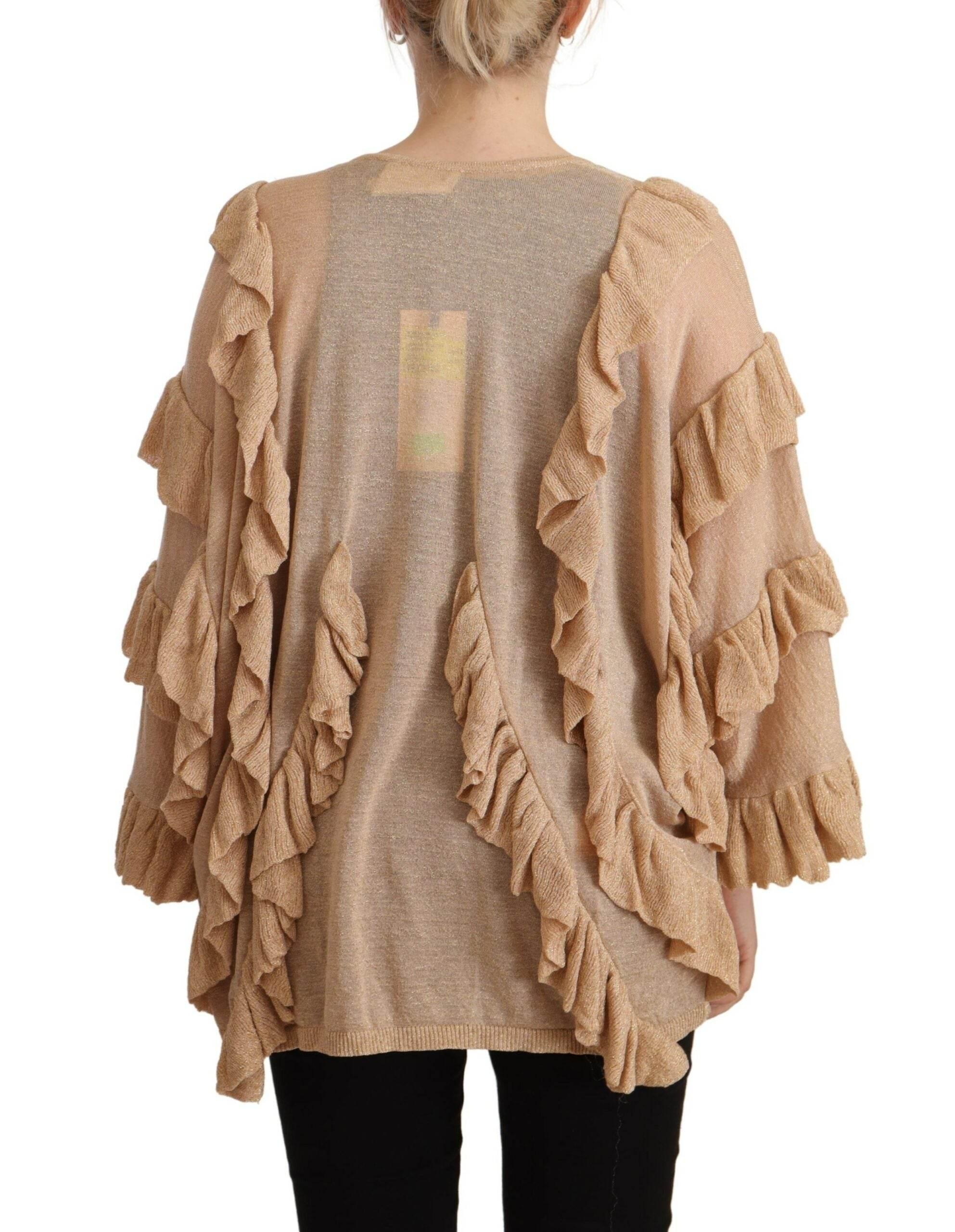 Aniye By Beige Ruffle Long Sleeves Open Front Cardigan Sweater - Hilstor