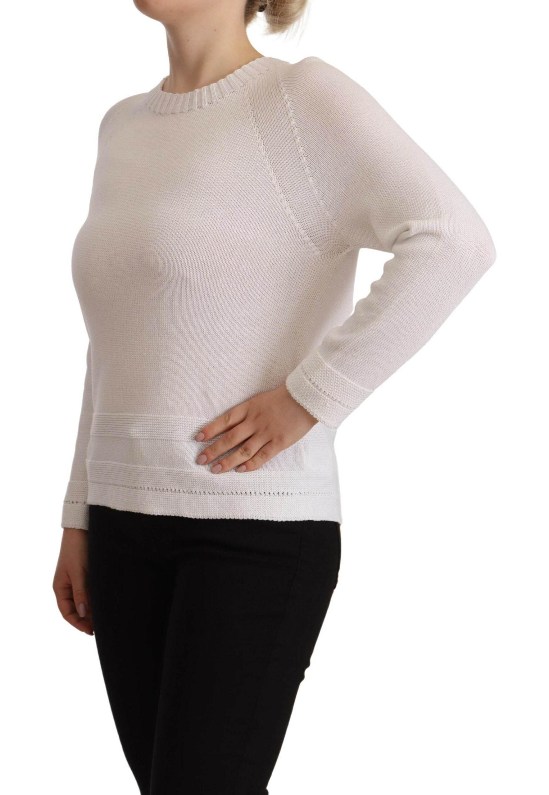 Alpha Studio White Long Sleeves Crewneck Pullover Sweater - Hilstor