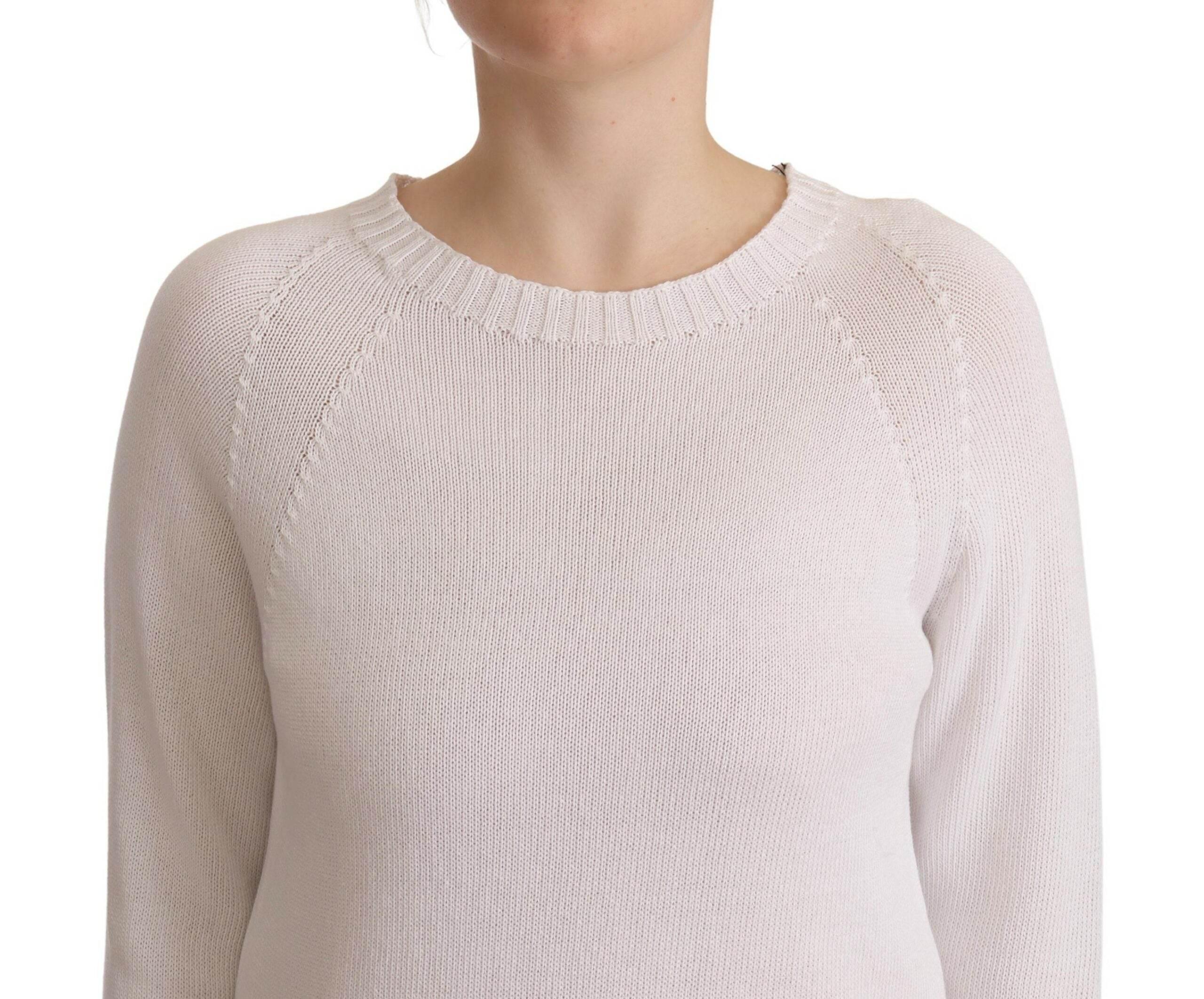 Alpha Studio White Long Sleeves Crewneck Pullover Sweater - Hilstor