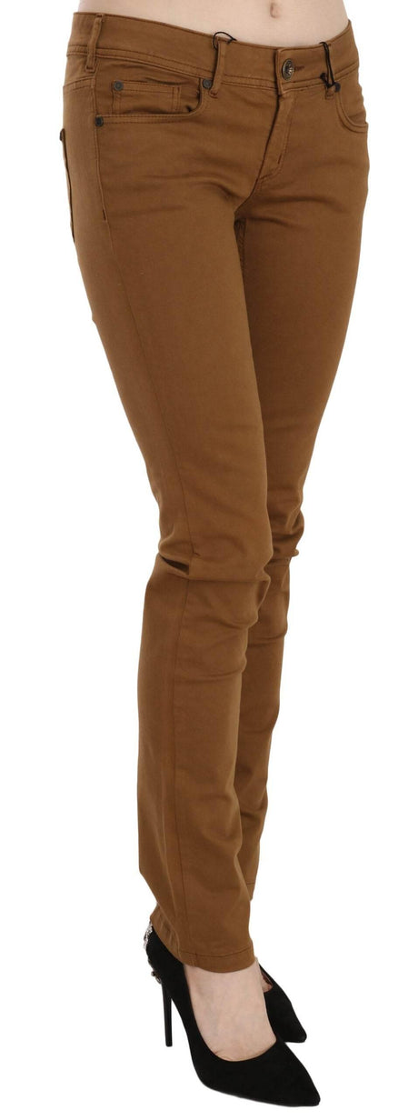 PLEIN SUD Brown Cotton Mid Waist Skinny Slim Fit Denim Jeans - Hilstor
