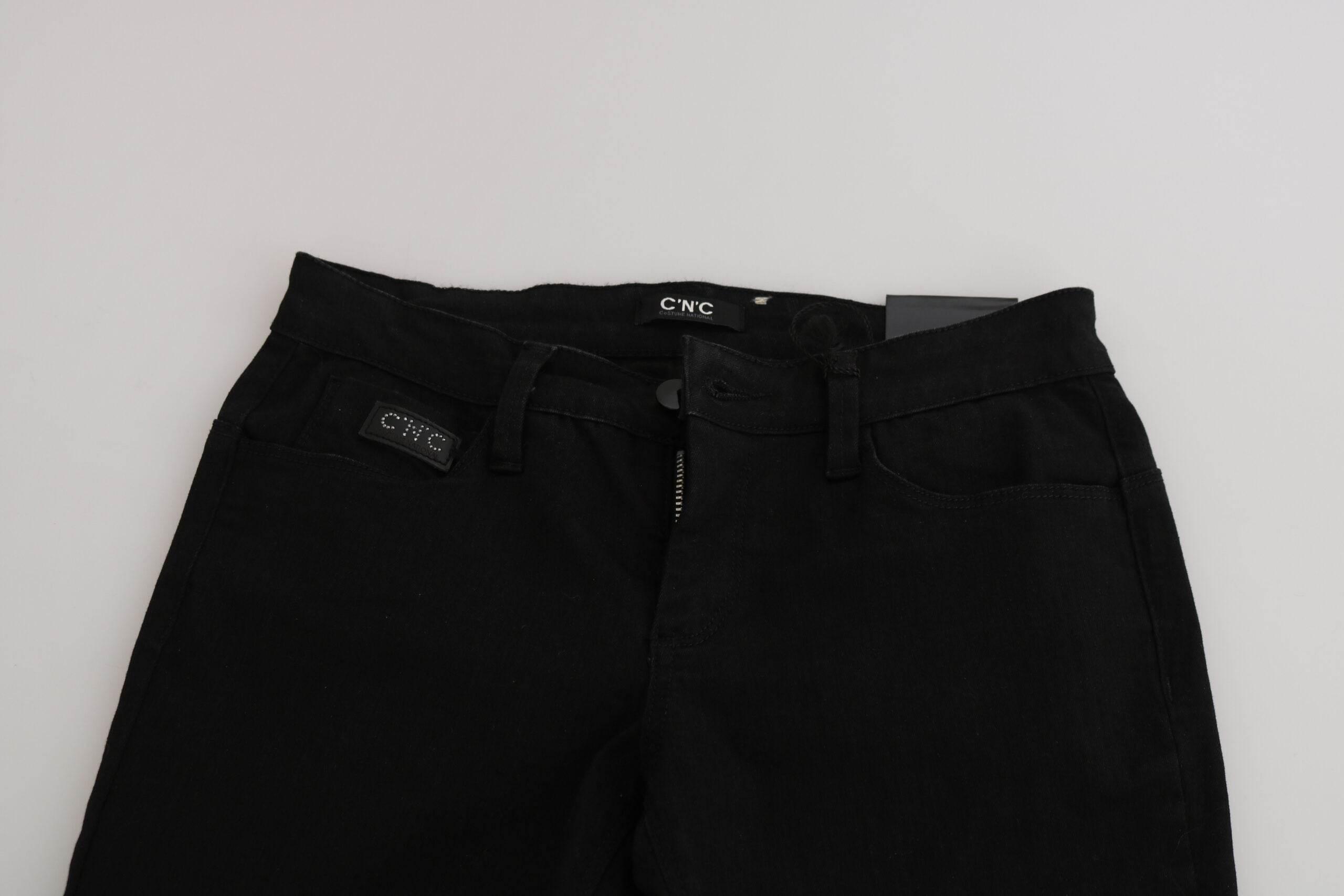 Costume National Black Sequined Mid Waist Slim Fit Denim Jeans - Hilstor