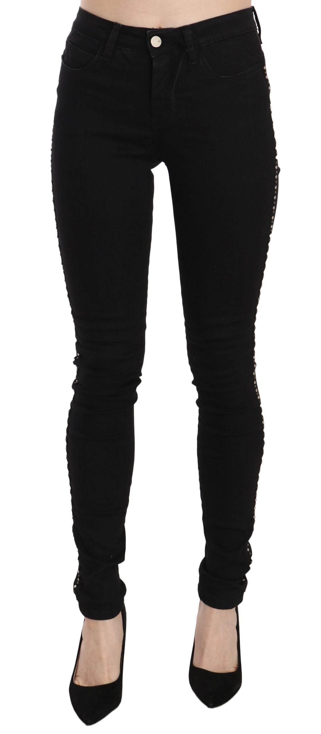 Costume National Black Embellished Mid Waist Skinny Denim Jeans - Hilstor