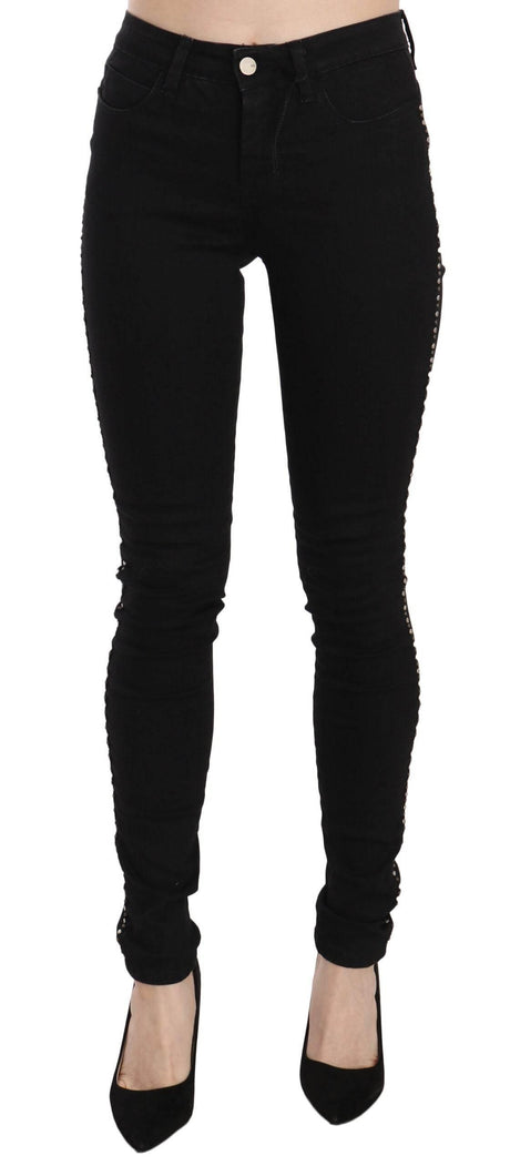 Costume National Black Embellished Mid Waist Skinny Denim Jeans - Hilstor