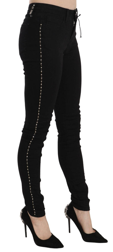 Costume National Black Embellished Mid Waist Skinny Denim Jeans - Hilstor
