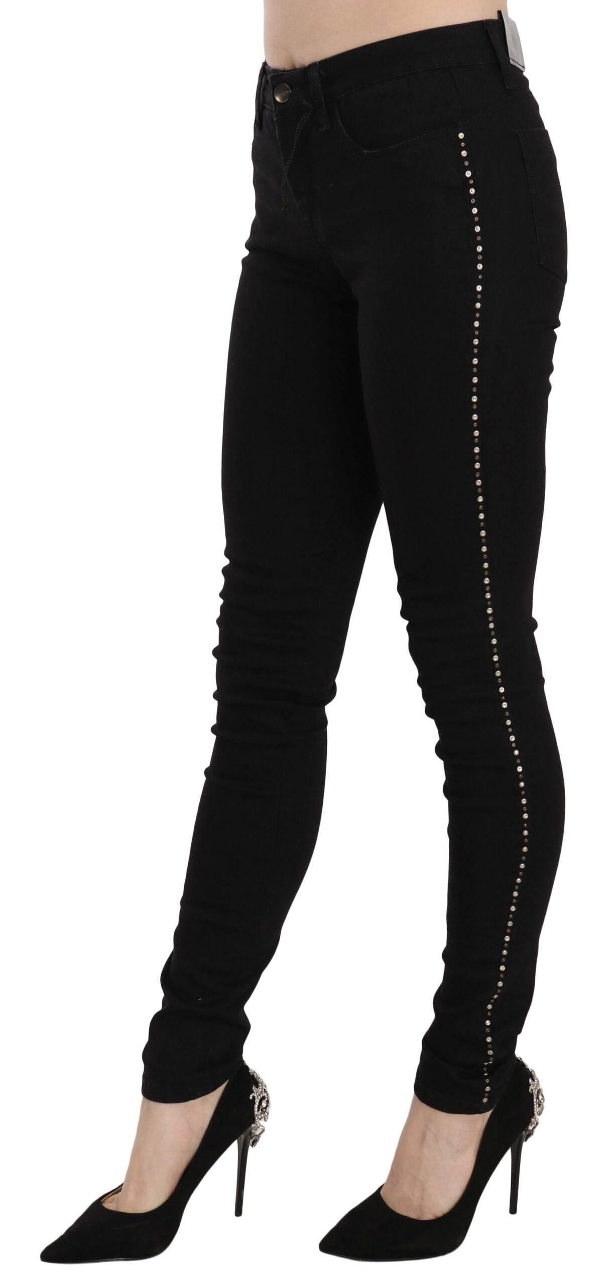 Costume National Black Embellished Mid Waist Skinny Denim Jeans - Hilstor