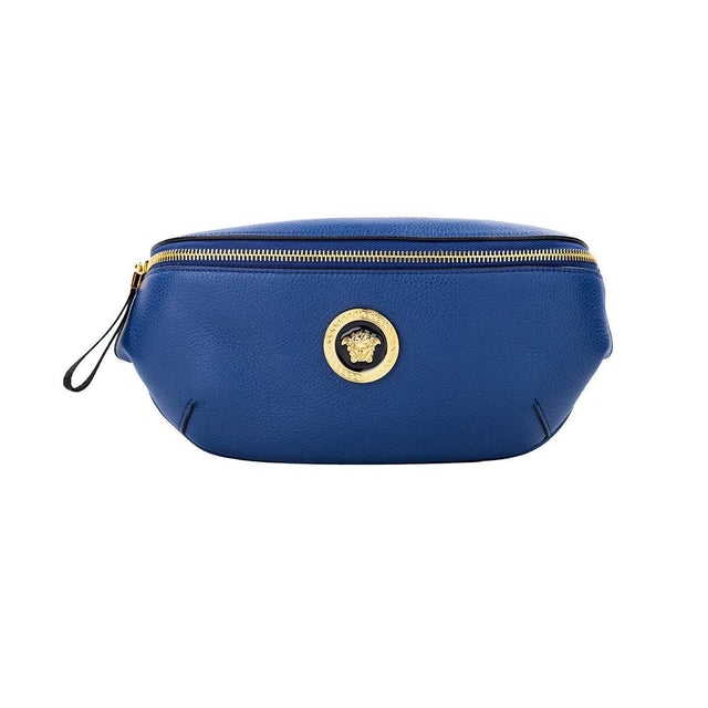 Versace Small Navy Calf Leather Medusa Pendant Fanny Waist Pack Belt Bag - Hilstor