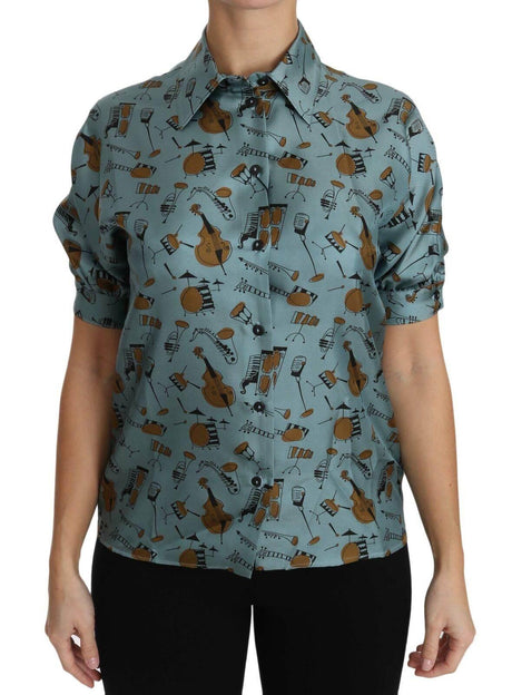 Dolce & Gabbana Elegant Multicolor Silk Blouse with Collar - Hilstor