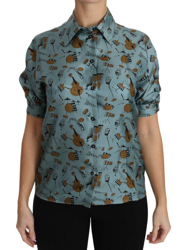 Dolce & Gabbana Elegant Multicolor Silk Blouse with Collar - Hilstor