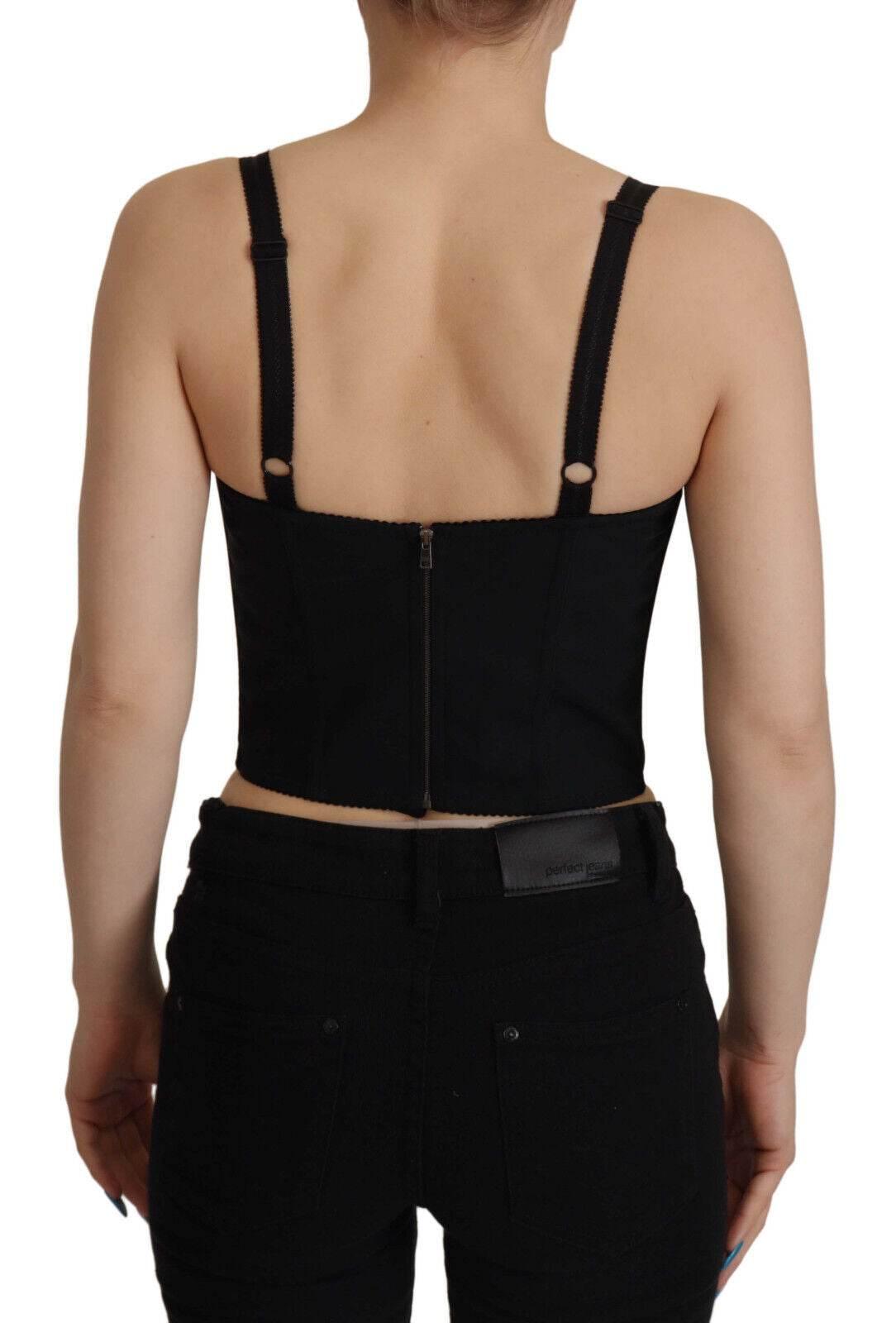 Dolce & Gabbana Black Patchwork Sicily Blouse Corset Cropped Top - Hilstor