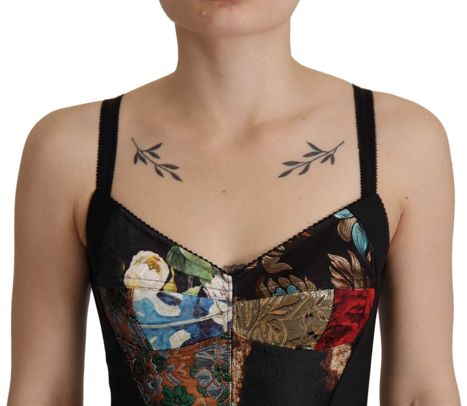 Dolce & Gabbana Black Patchwork Sicily Blouse Corset Cropped Top - Hilstor