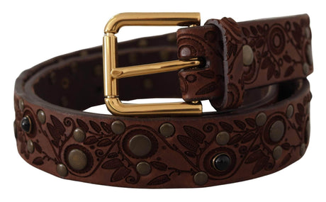 Dolce & Gabbana Brown Calf Leather Embossed Gold Metal Buckle - Hilstor