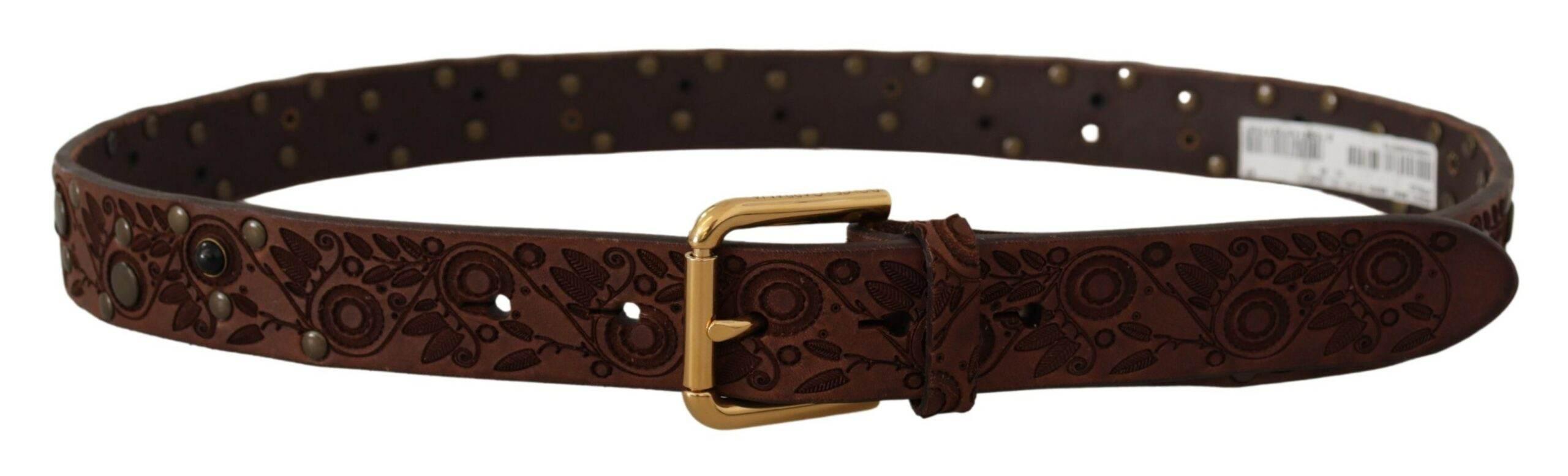 Dolce & Gabbana Brown Calf Leather Embossed Gold Metal Buckle - Hilstor