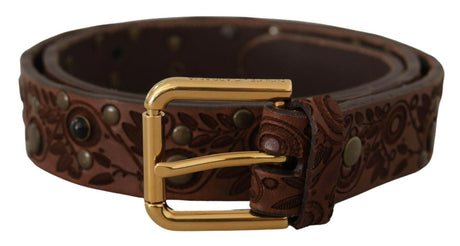 Dolce & Gabbana Brown Calf Leather Embossed Gold Metal Buckle - Hilstor