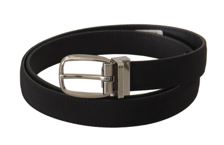 Dolce & Gabbana Black Calf Canvas Silver Tone Logo Metal Belt - Hilstor