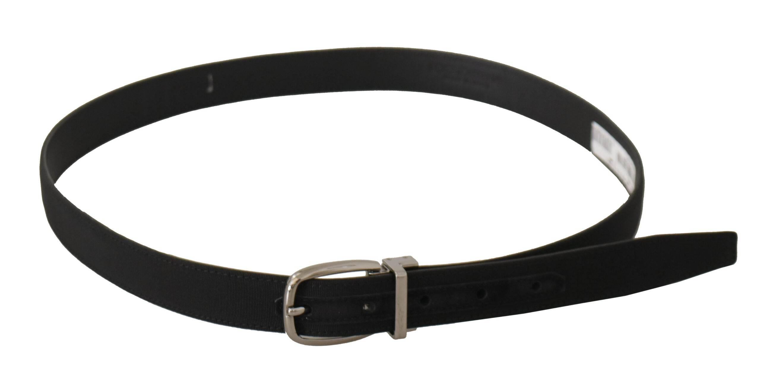 Dolce & Gabbana Black Calf Canvas Silver Tone Logo Metal Belt - Hilstor