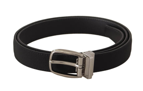 Dolce & Gabbana Black Calf Canvas Silver Tone Logo Metal Belt - Hilstor