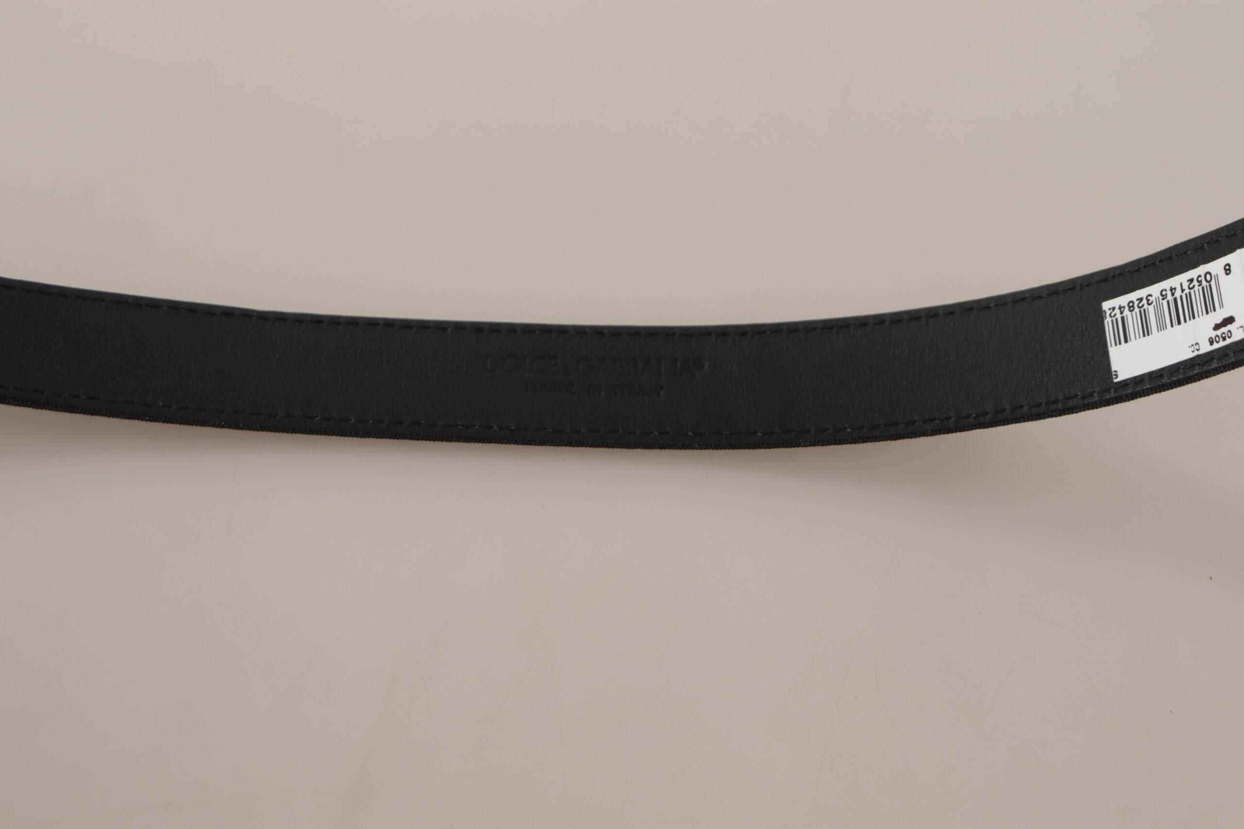 Dolce & Gabbana Black Calf Canvas Silver Tone Logo Metal Belt - Hilstor