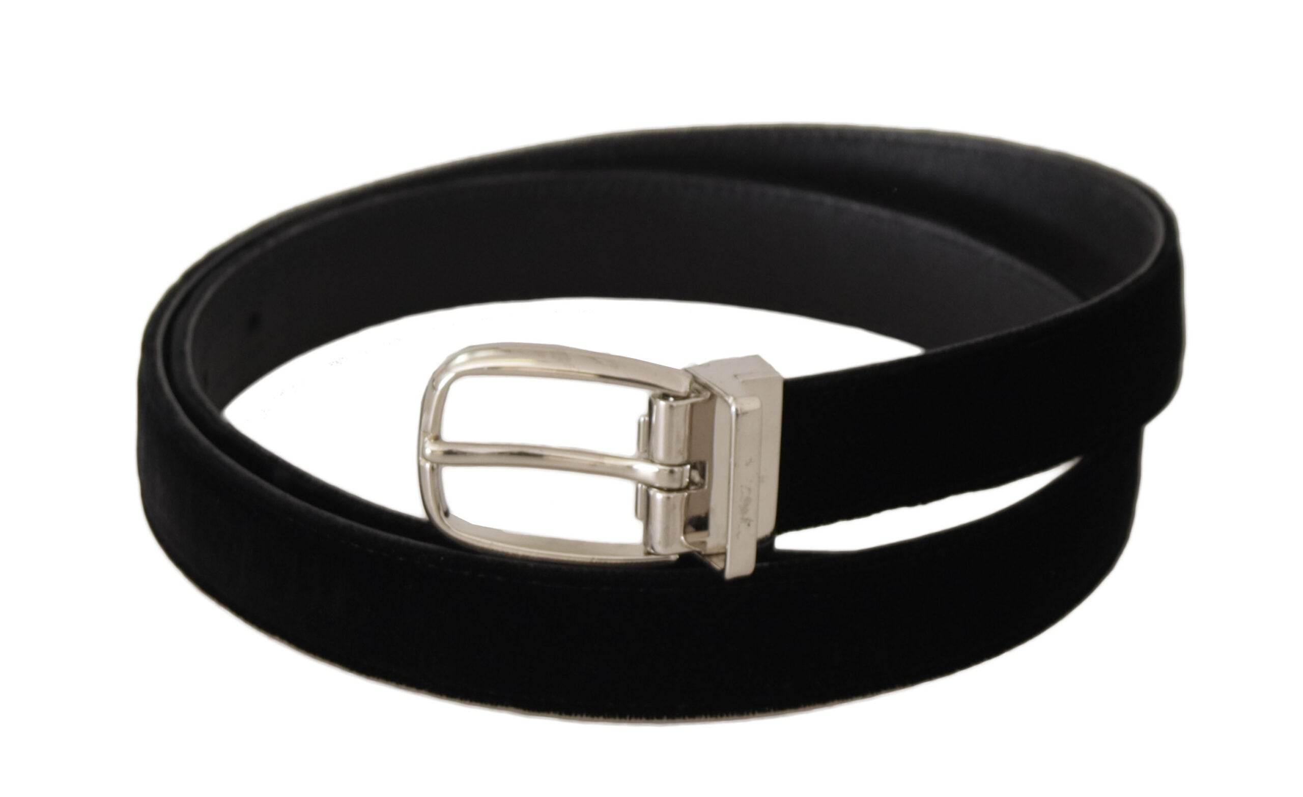 Dolce & Gabbana Black Casual Velvet Silver Tone Metal Buckle Belt - Hilstor