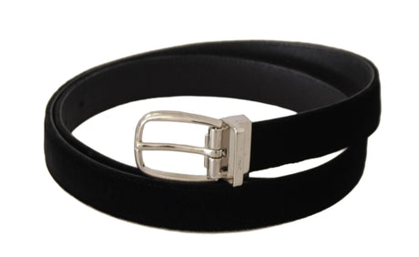 Dolce & Gabbana Black Casual Velvet Silver Tone Metal Buckle Belt - Hilstor