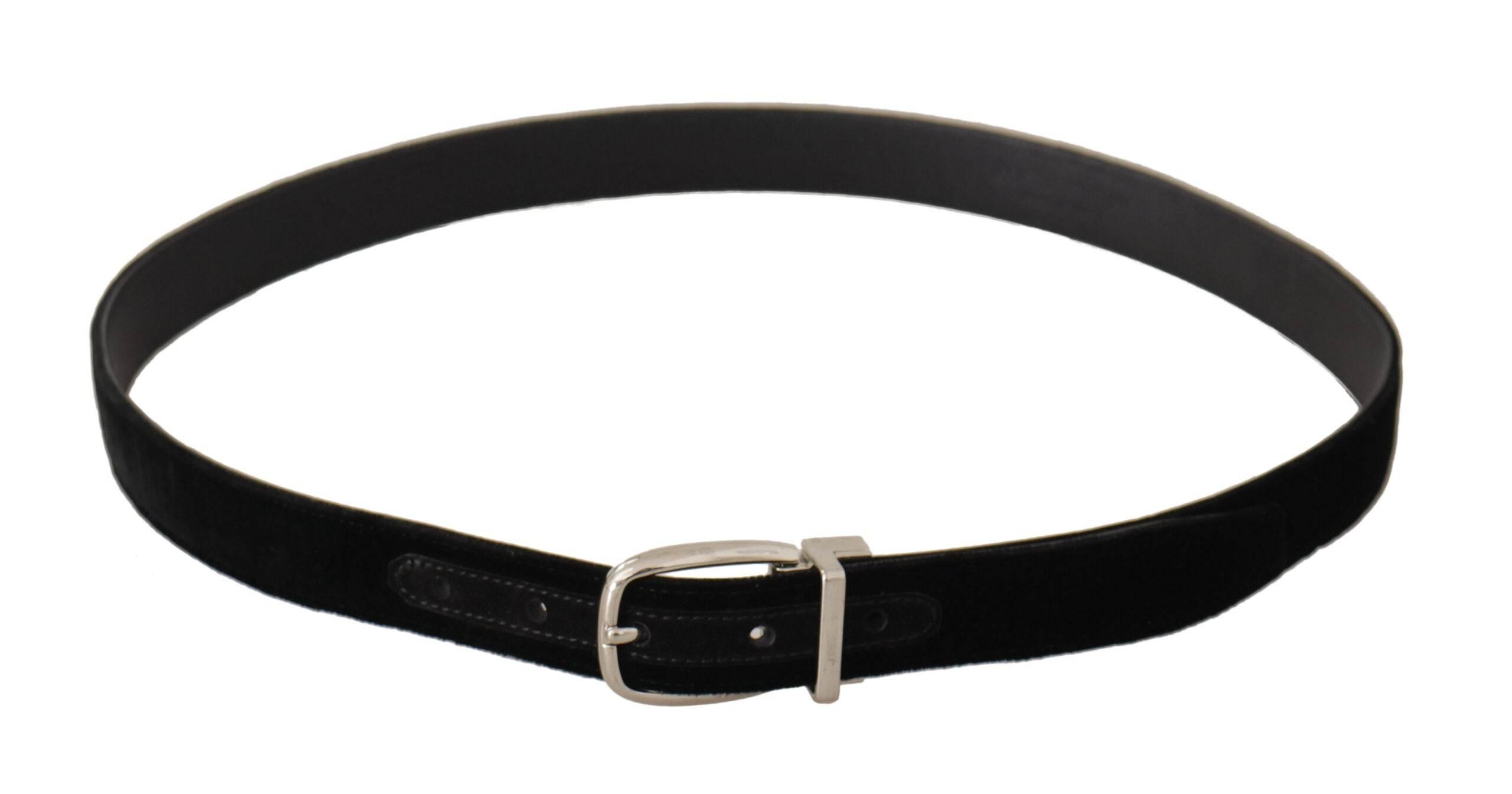 Dolce & Gabbana Black Casual Velvet Silver Tone Metal Buckle Belt - Hilstor
