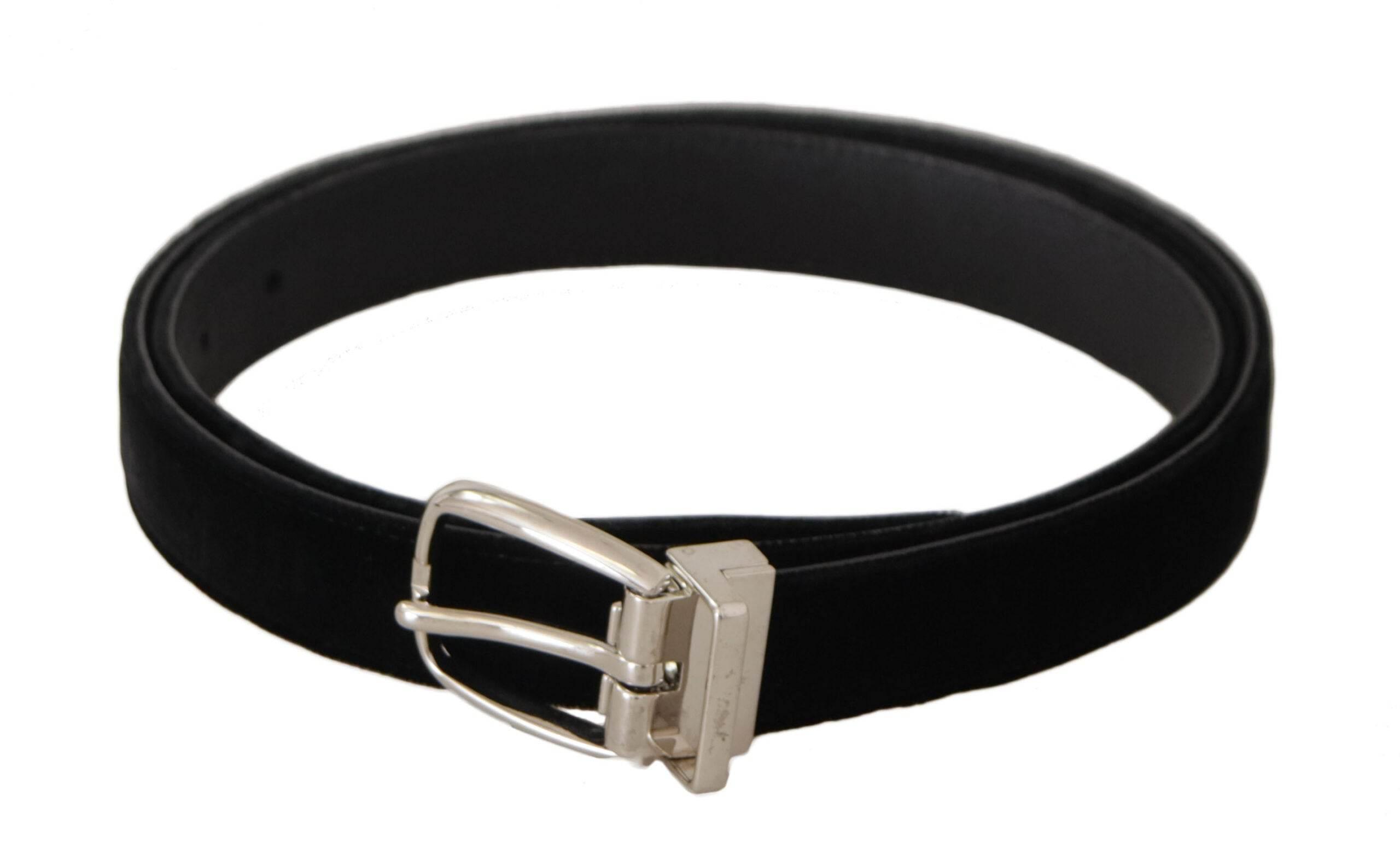 Dolce & Gabbana Black Casual Velvet Silver Tone Metal Buckle Belt - Hilstor