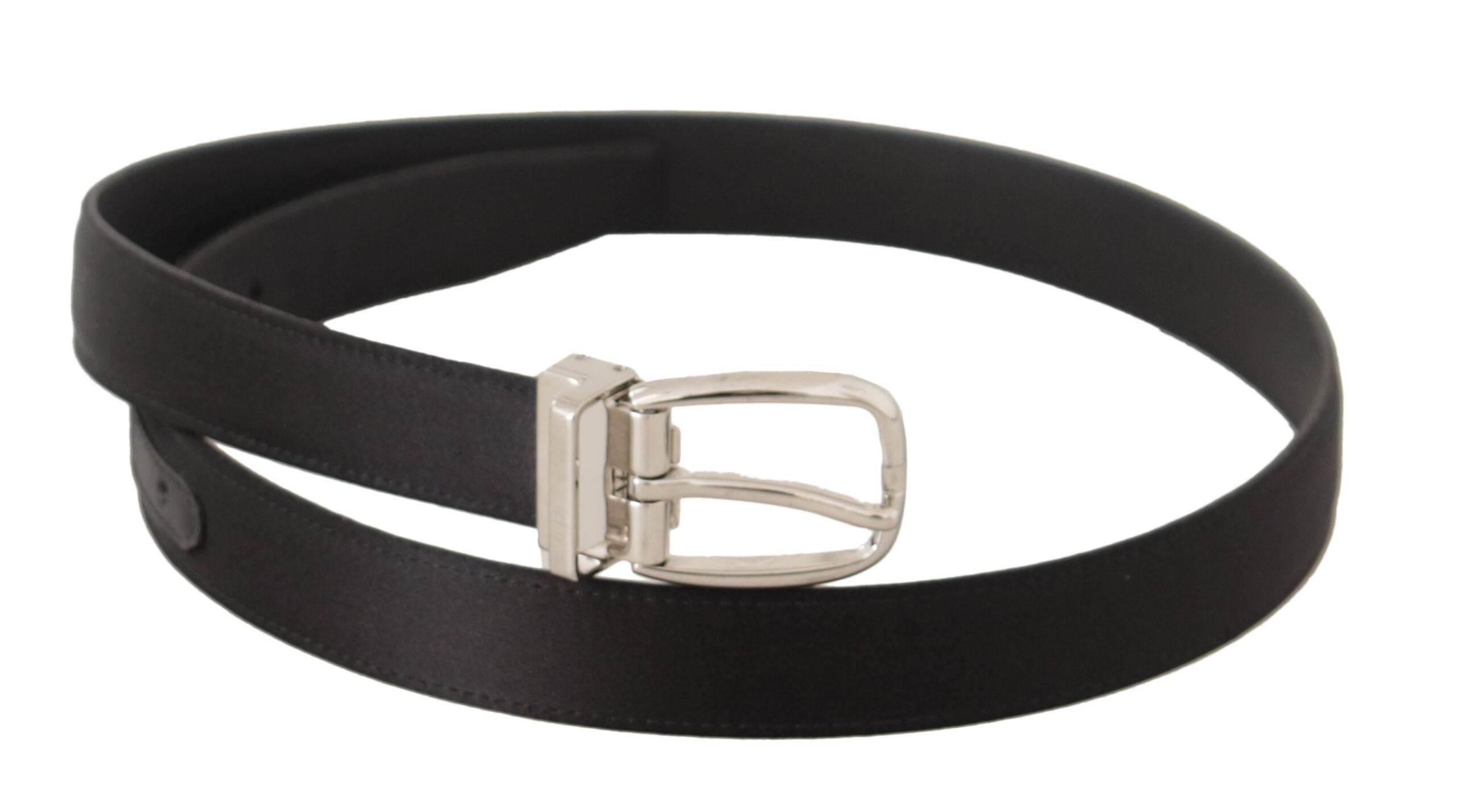 Dolce & Gabbana Black Canvas Leather Silver Logo Metal Buckle Belt - Hilstor