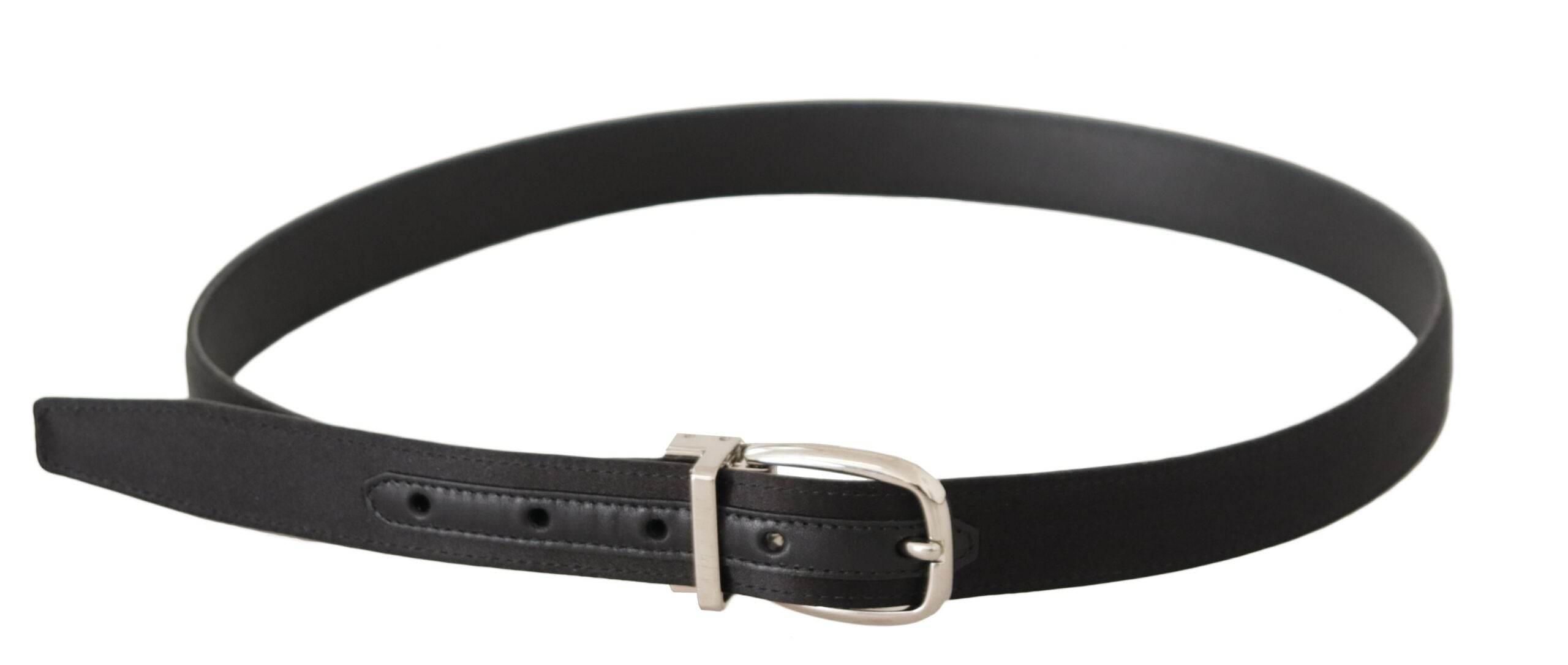 Dolce & Gabbana Black Canvas Leather Silver Logo Metal Buckle Belt - Hilstor