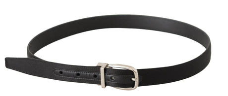 Dolce & Gabbana Black Canvas Leather Silver Logo Metal Buckle Belt - Hilstor