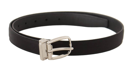 Dolce & Gabbana Black Canvas Leather Silver Logo Metal Buckle Belt - Hilstor