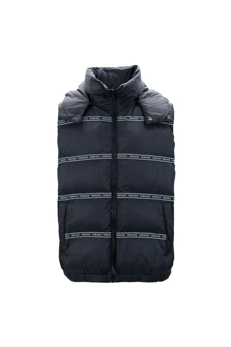 Versace Elegant Black Logo Band Vest with Detachable Hood - Hilstor