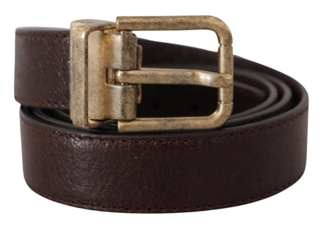 Dolce & Gabbana Brown Calf Leather Vintage Logo Metal Buckle Belt - Hilstor