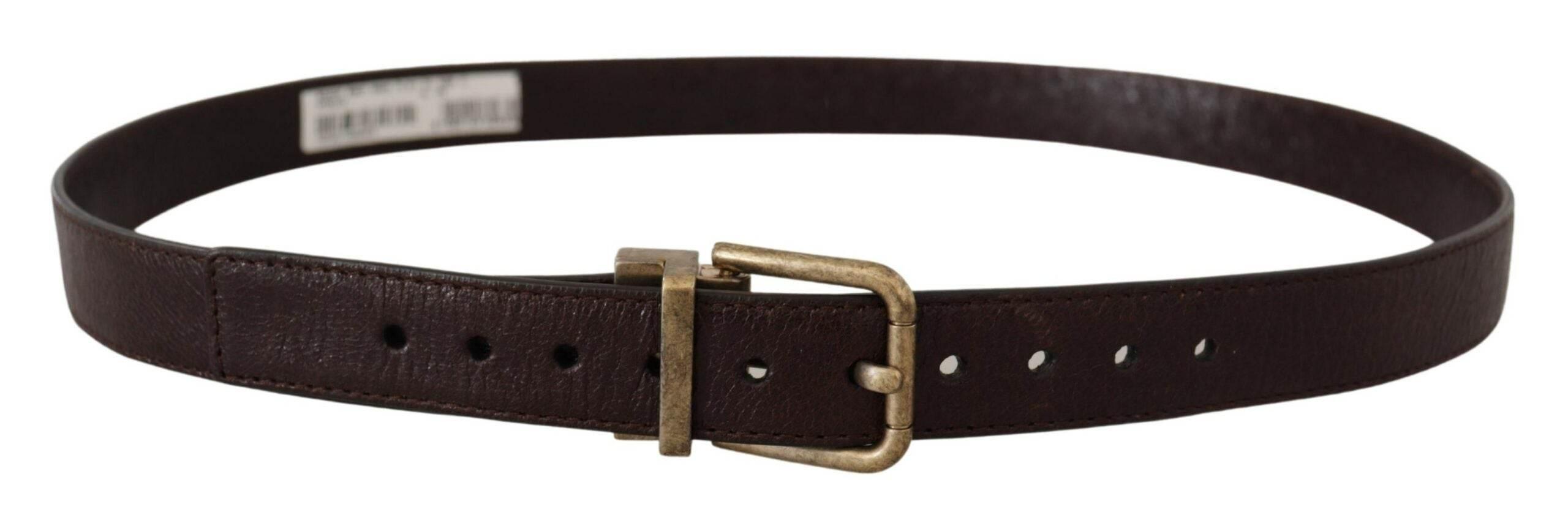 Dolce & Gabbana Brown Calf Leather Vintage Logo Metal Buckle Belt - Hilstor