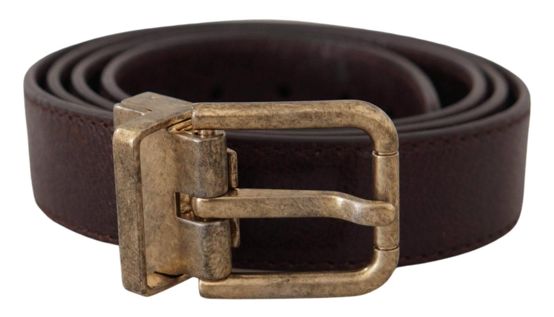 Dolce & Gabbana Brown Calf Leather Vintage Logo Metal Buckle Belt - Hilstor
