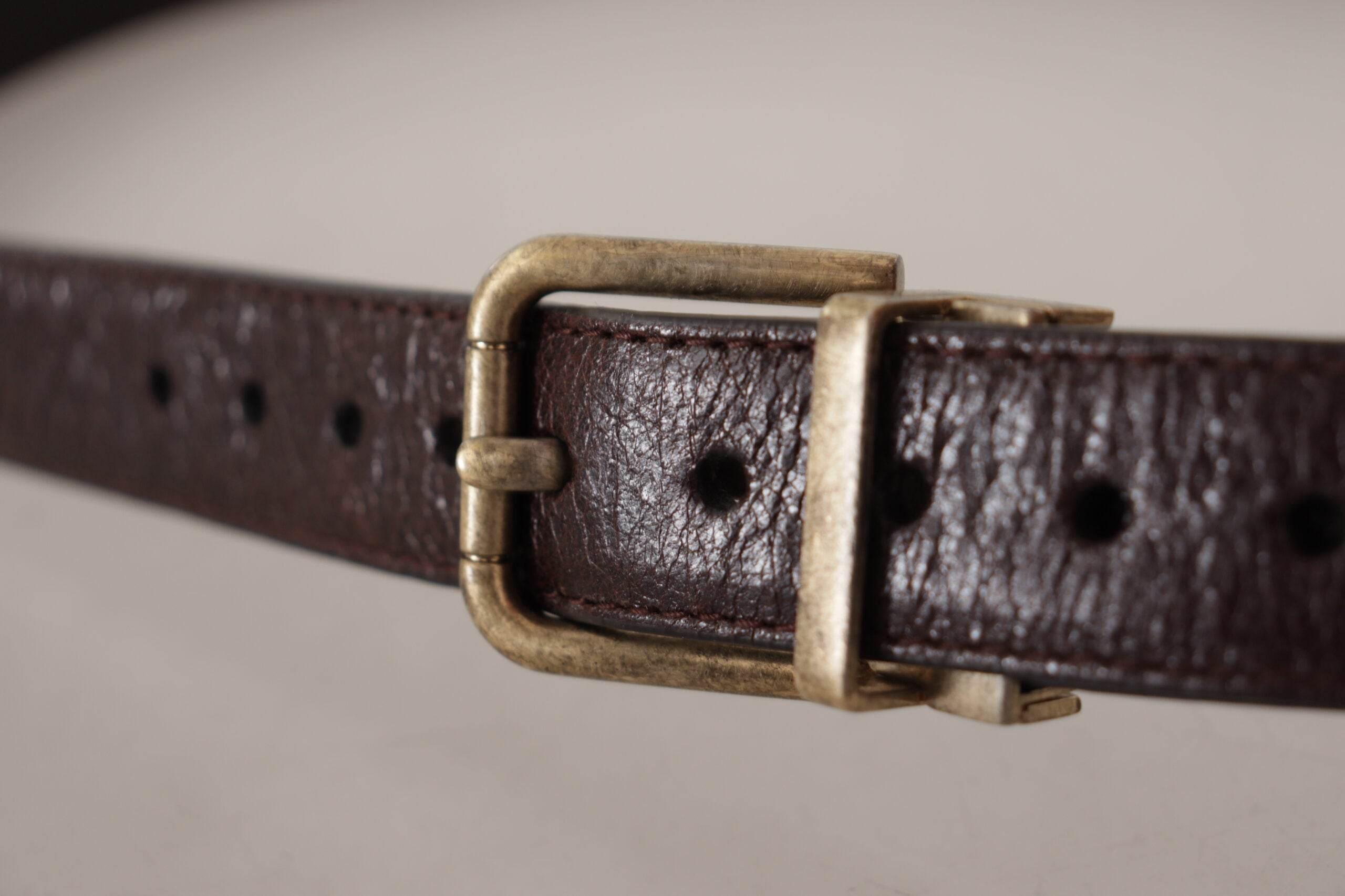 Dolce & Gabbana Brown Calf Leather Vintage Logo Metal Buckle Belt - Hilstor