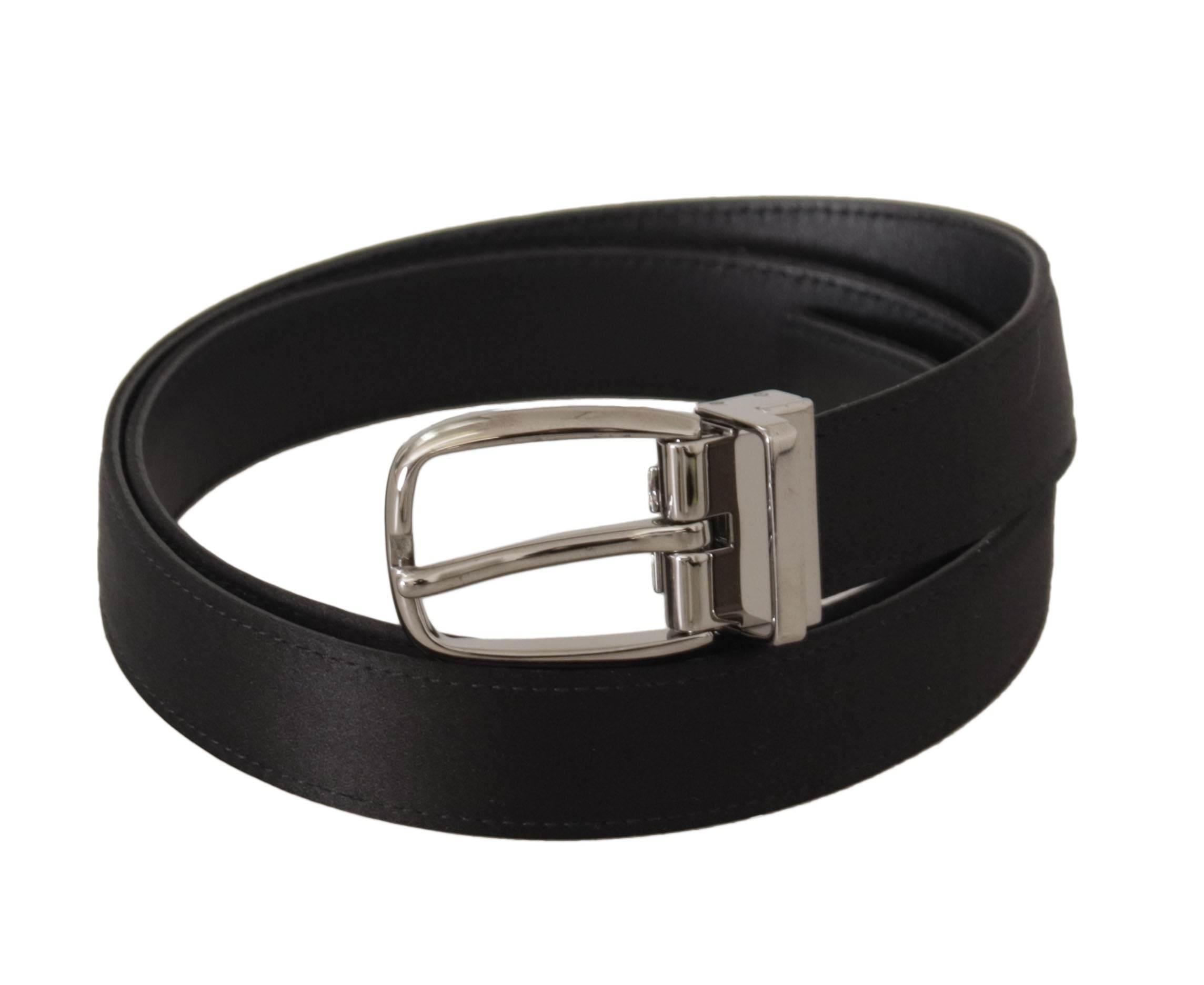 Dolce & Gabbana Black Calf Leather Silver Logo Metal Buckle Belt - Hilstor