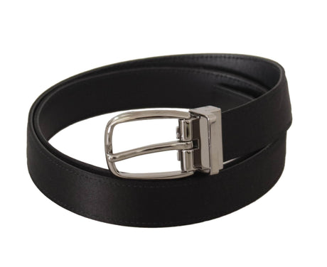 Dolce & Gabbana Black Calf Leather Silver Logo Metal Buckle Belt - Hilstor