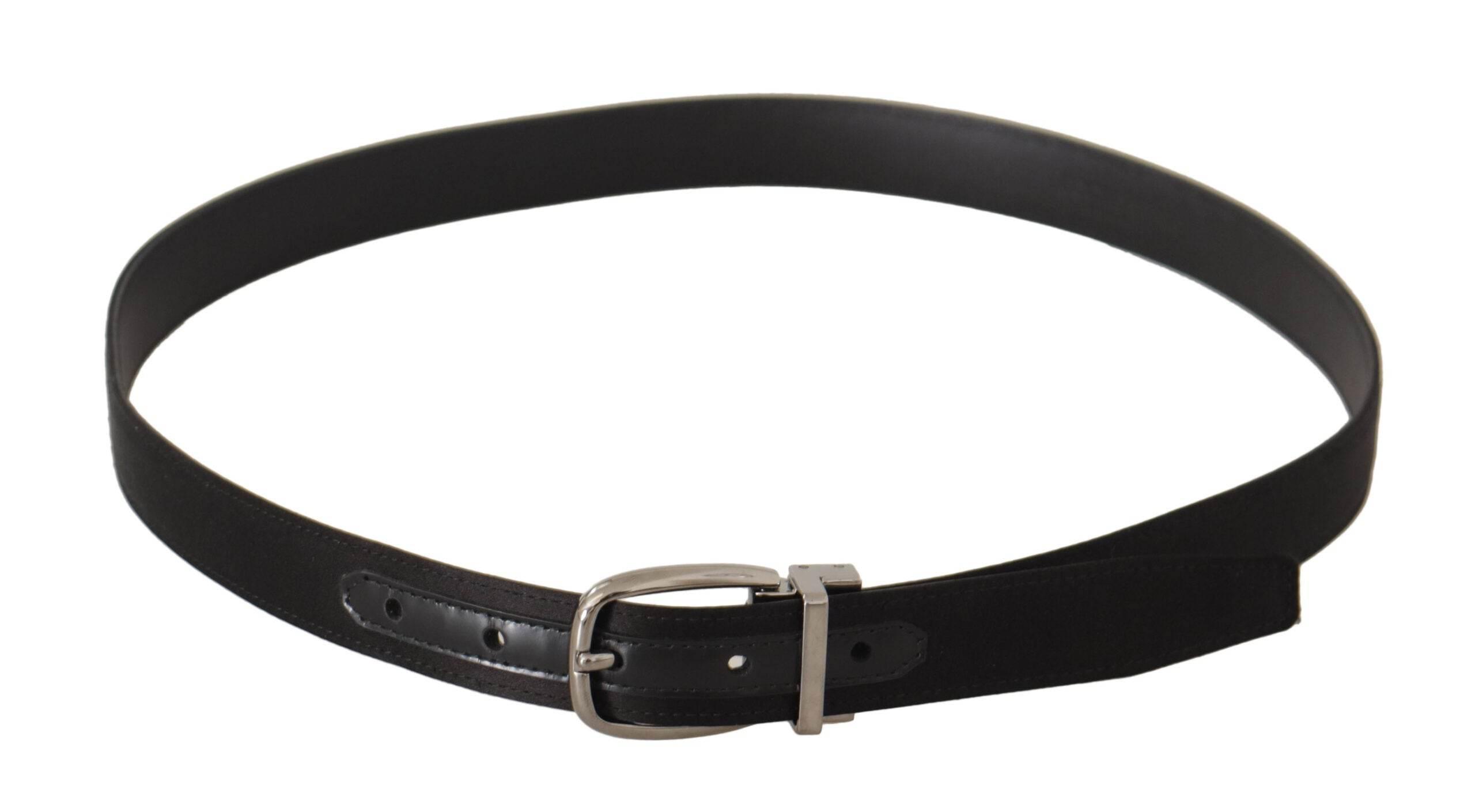 Dolce & Gabbana Black Calf Leather Silver Logo Metal Buckle Belt - Hilstor