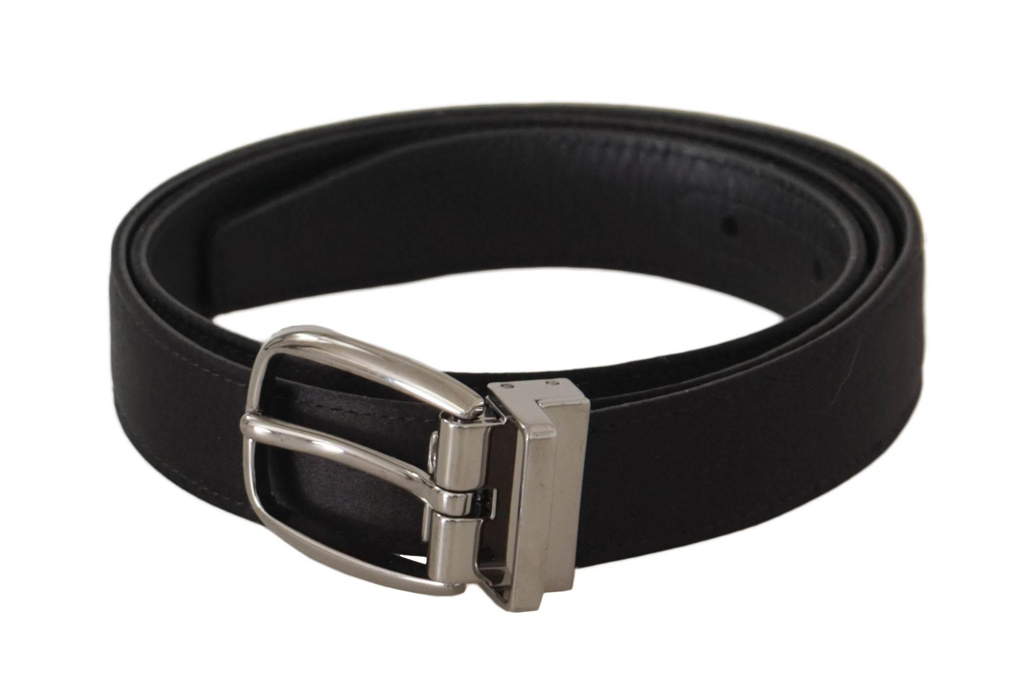 Dolce & Gabbana Black Calf Leather Silver Logo Metal Buckle Belt - Hilstor
