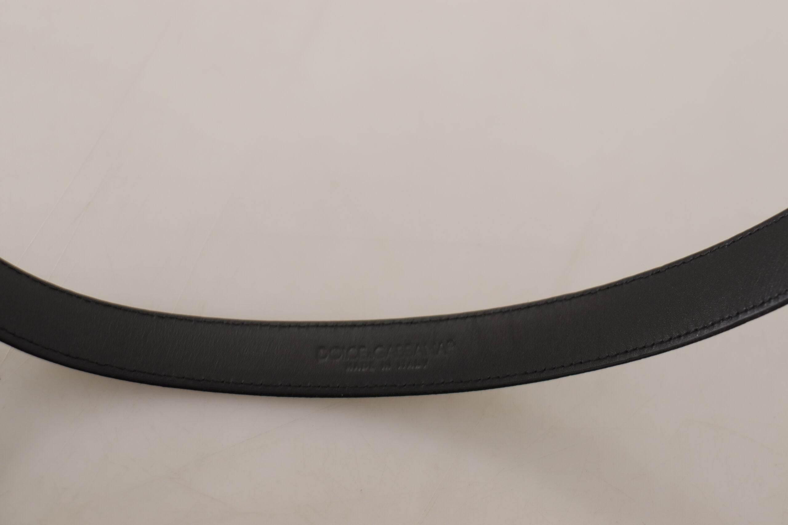 Dolce & Gabbana Black Calf Leather Silver Logo Metal Buckle Belt - Hilstor