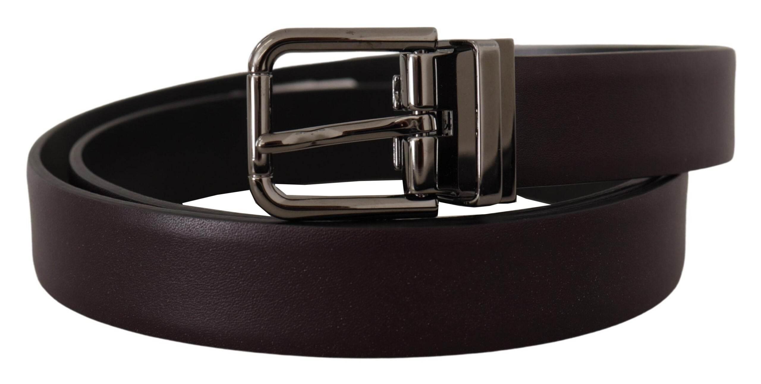 Dolce & Gabbana Dark Purple Leather Box Borchia Metal Buckle Belt - Hilstor
