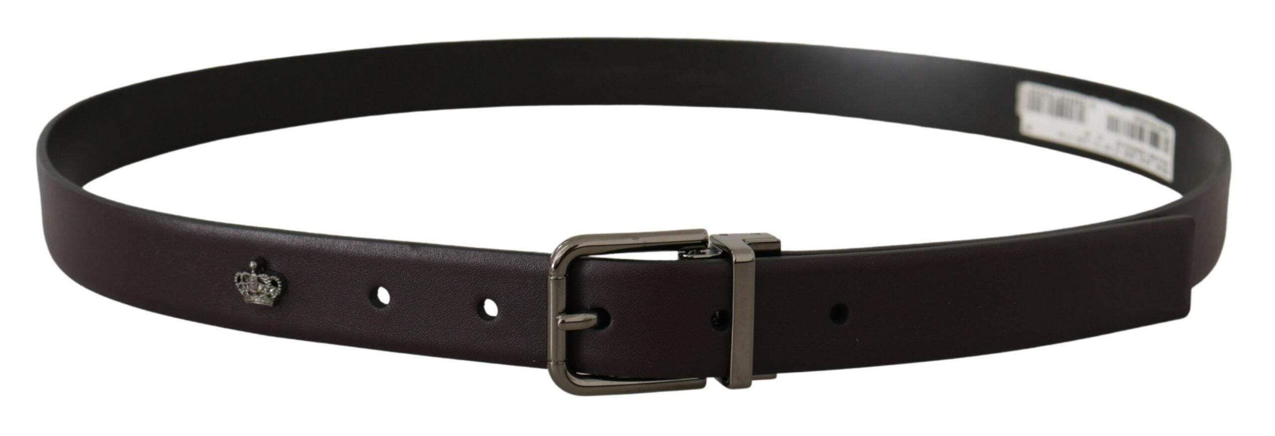 Dolce & Gabbana Dark Purple Leather Box Borchia Metal Buckle Belt - Hilstor